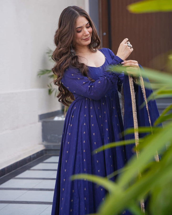 Classic Blue Maslin Suit with Handcrafted Enkar Dori