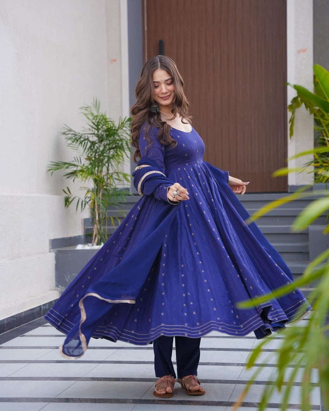 Classic Blue Maslin Suit with Handcrafted Enkar Dori