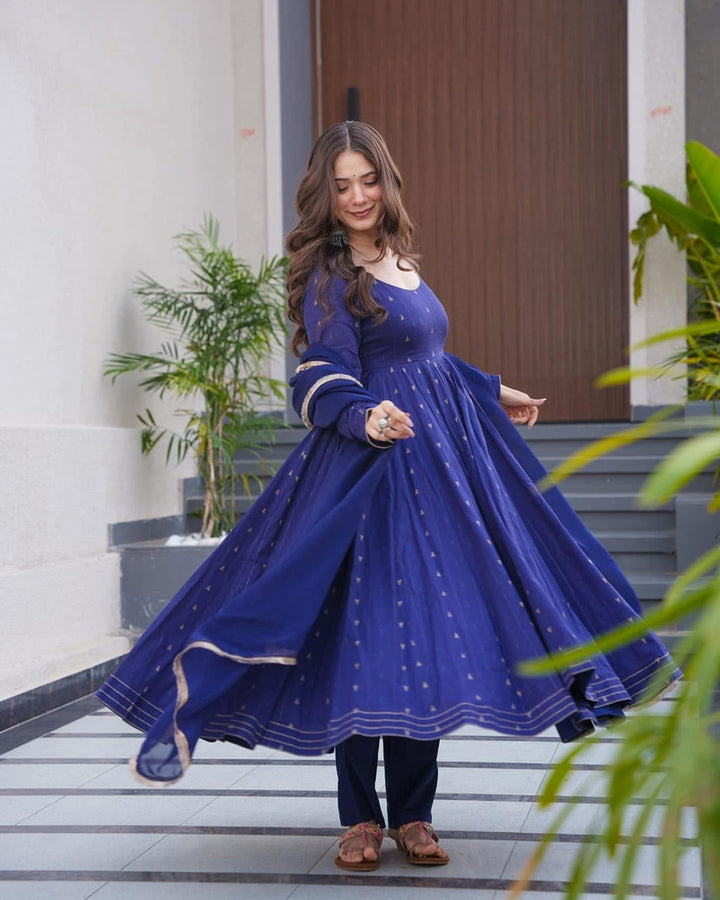 Classic Blue Maslin Suit with Handcrafted Enkar Dori