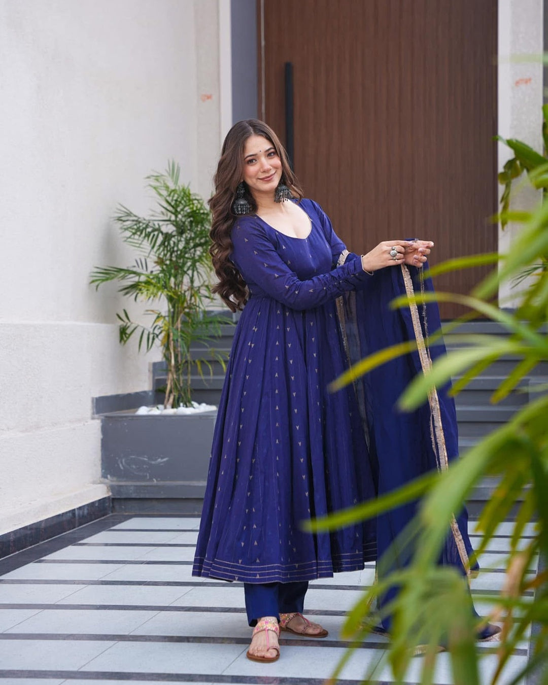 Classic Blue Maslin Suit with Handcrafted Enkar Dori