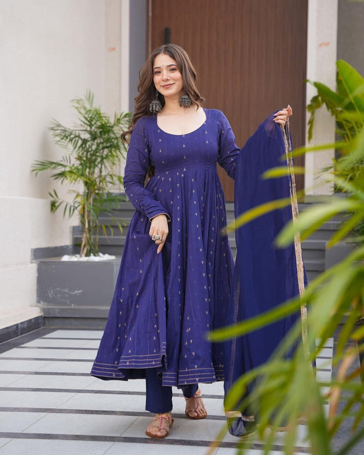 Classic Blue Maslin Suit with Handcrafted Enkar Dori