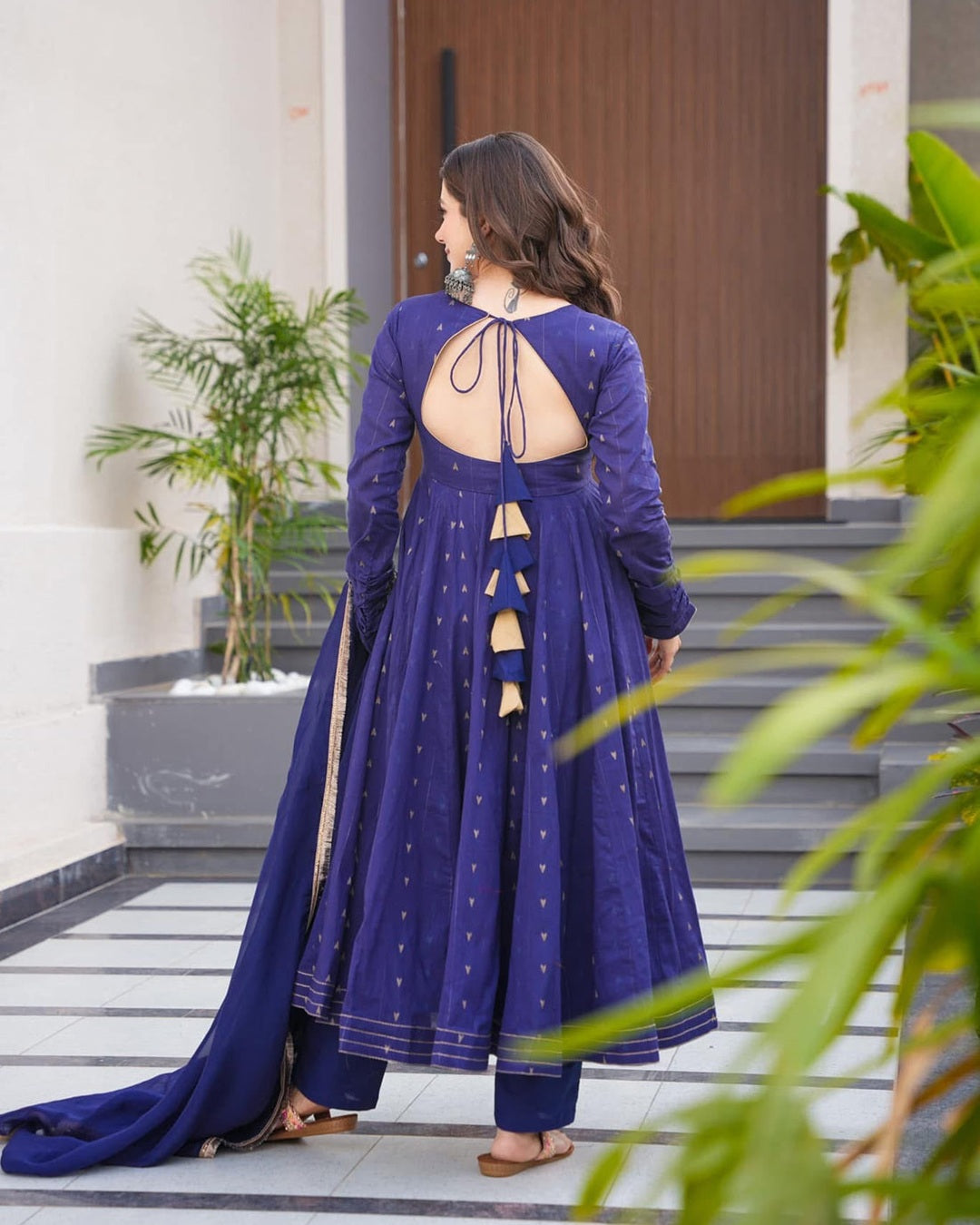 Classic Blue Maslin Suit with Handcrafted Enkar Dori