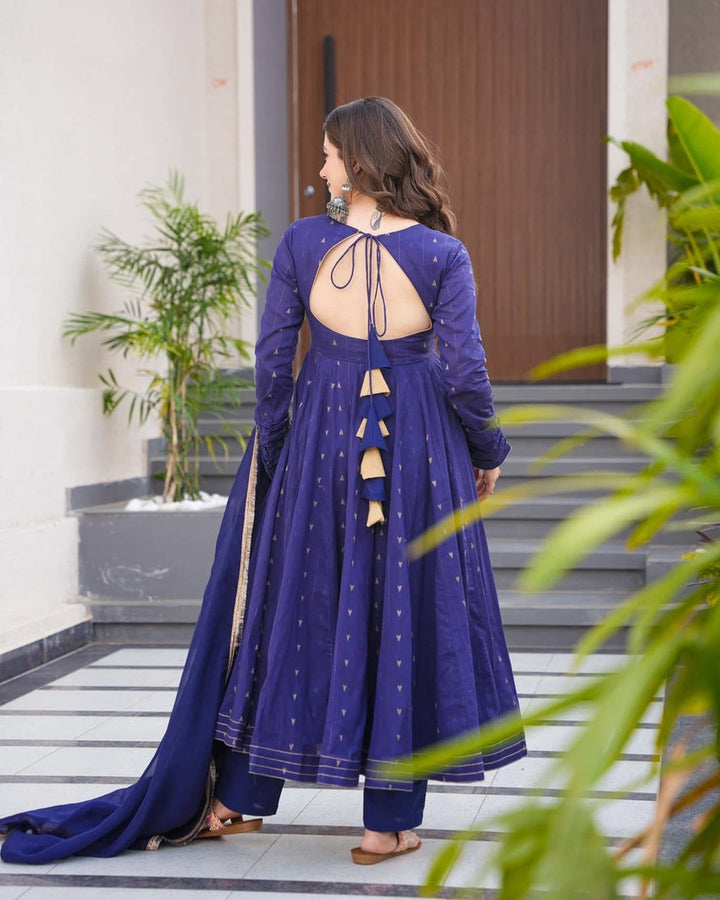 Classic Blue Maslin Suit with Handcrafted Enkar Dori