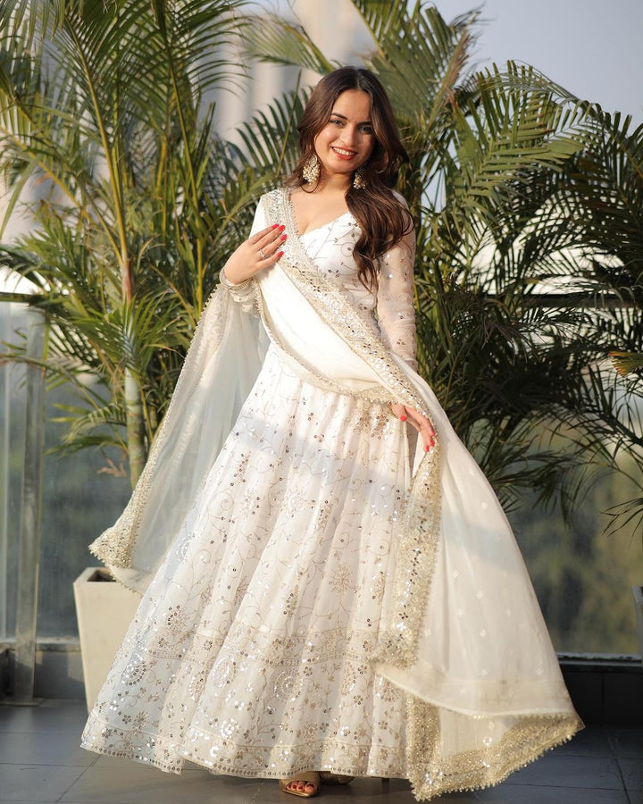 White Glamour Sequin Gown & Dupatta