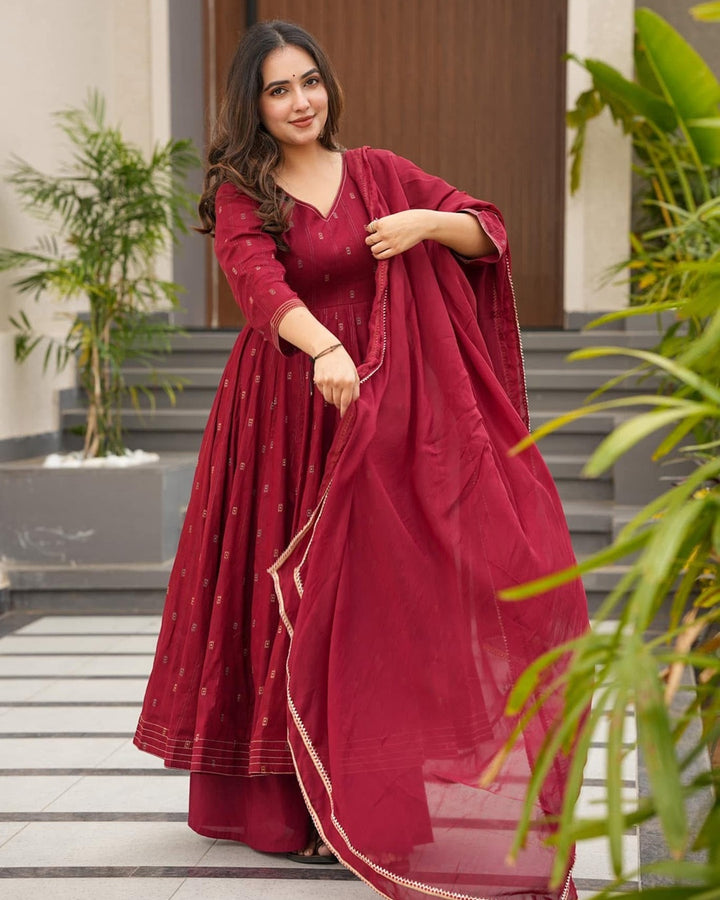 Classic Maroon Maslin Suit with Handcrafted Enkar Dori