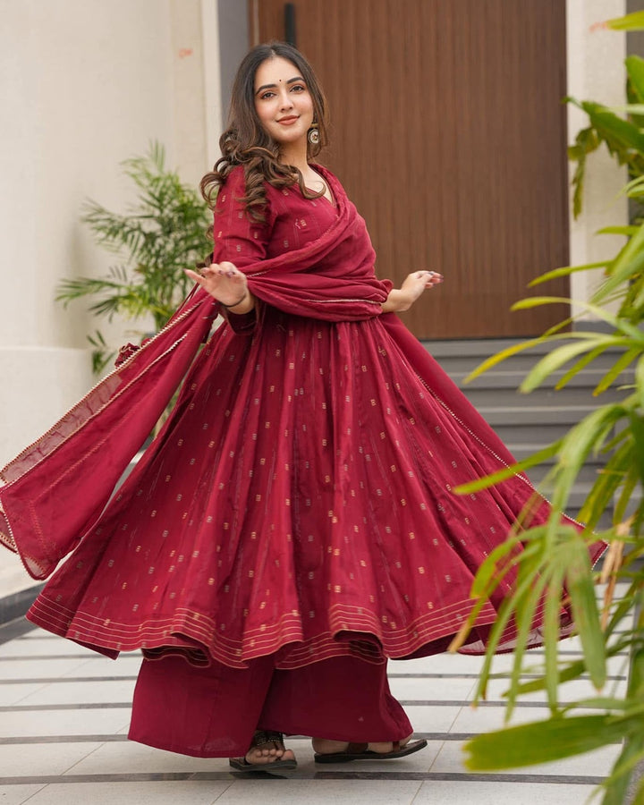 Classic Maroon Maslin Suit with Handcrafted Enkar Dori