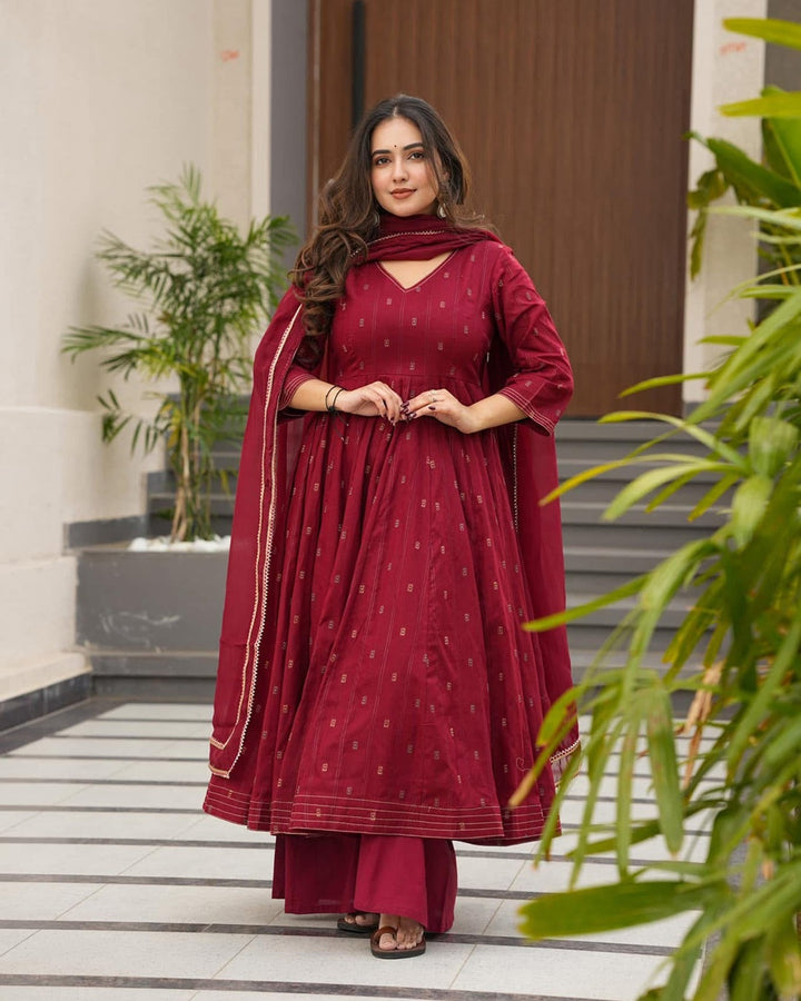 Classic Maroon Maslin Suit with Handcrafted Enkar Dori