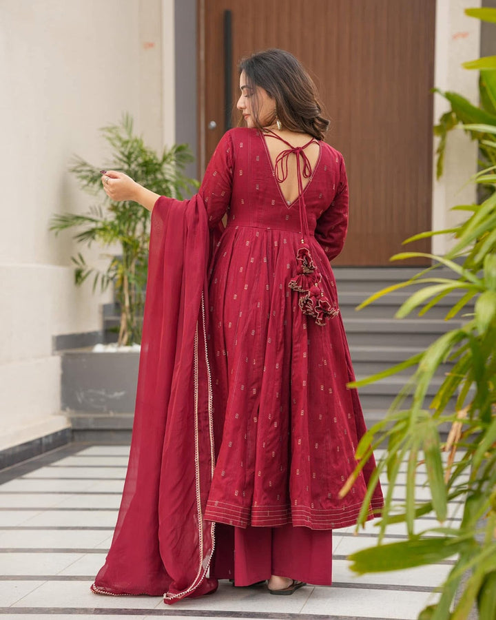 Classic Maroon Maslin Suit with Handcrafted Enkar Dori