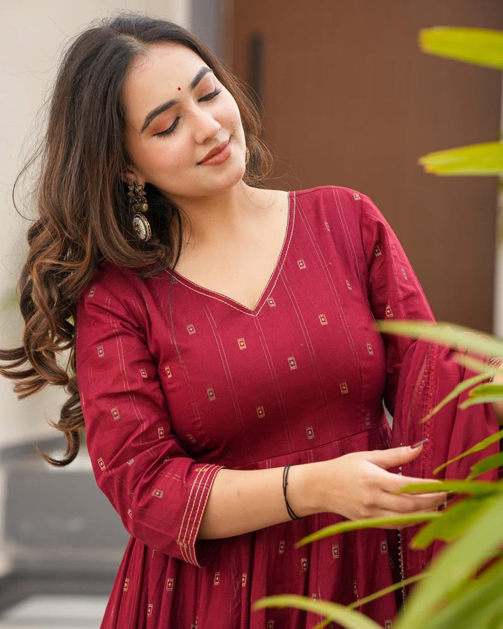 Classic Maroon Maslin Suit with Handcrafted Enkar Dori