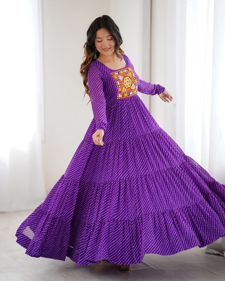 Traditional Purple Laheriya Print Navratri Gown