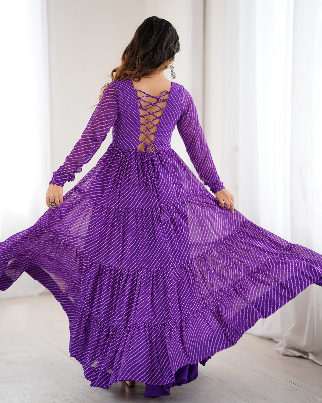 Traditional Purple Laheriya Print Navratri Gown