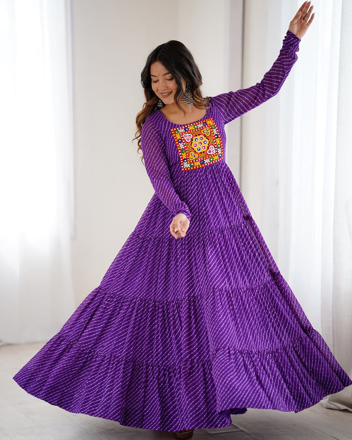 Traditional Purple Laheriya Print Navratri Gown