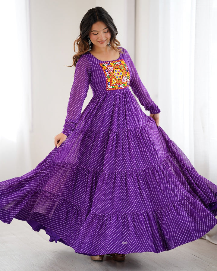 Traditional Purple Laheriya Print Navratri Gown