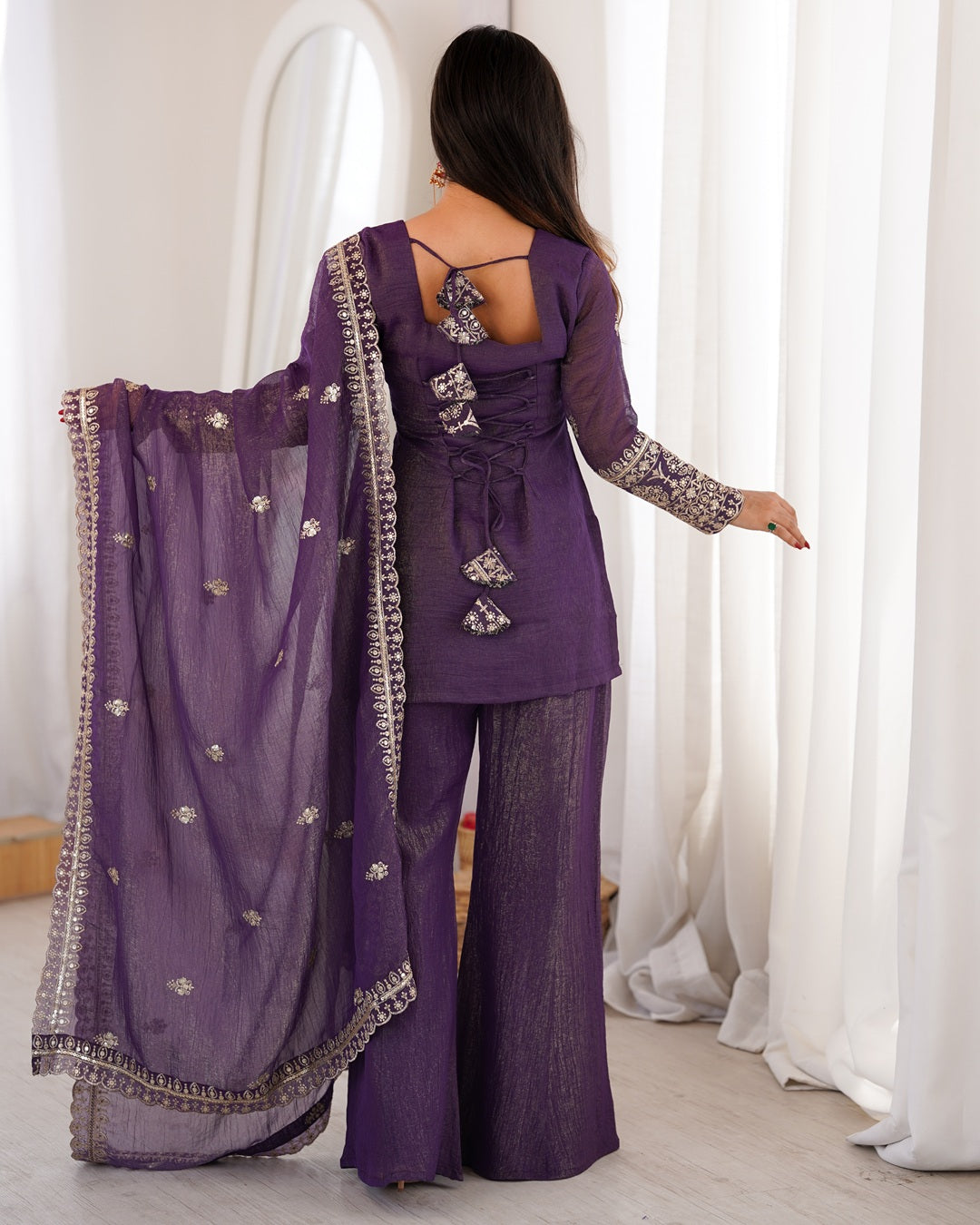 Purple Soft Crunchy Silk Sharara Suit – Elegant Festive & Wedding Wear