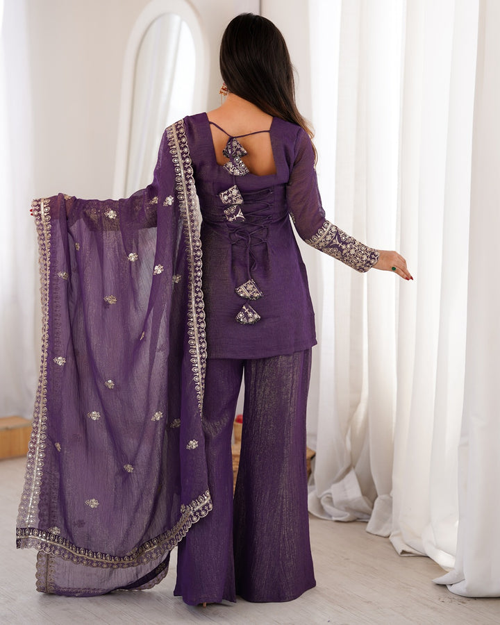 Purple Soft Crunchy Silk Sharara Suit – Elegant Festive & Wedding Wear