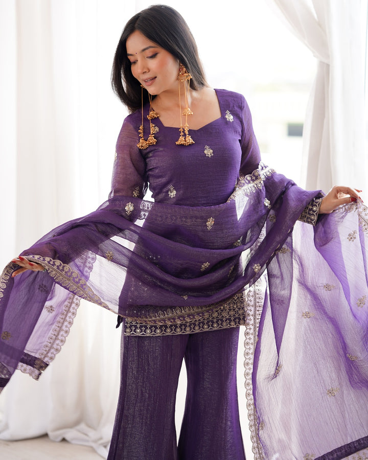 Purple Soft Crunchy Silk Sharara Suit – Elegant Festive & Wedding Wear