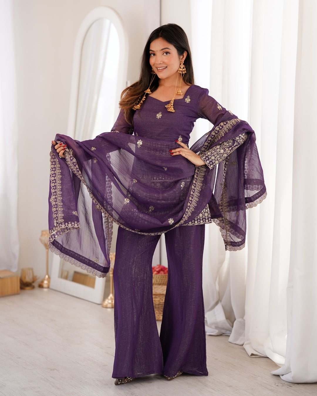 Purple Soft Crunchy Silk Sharara Suit – Elegant Festive & Wedding Wear