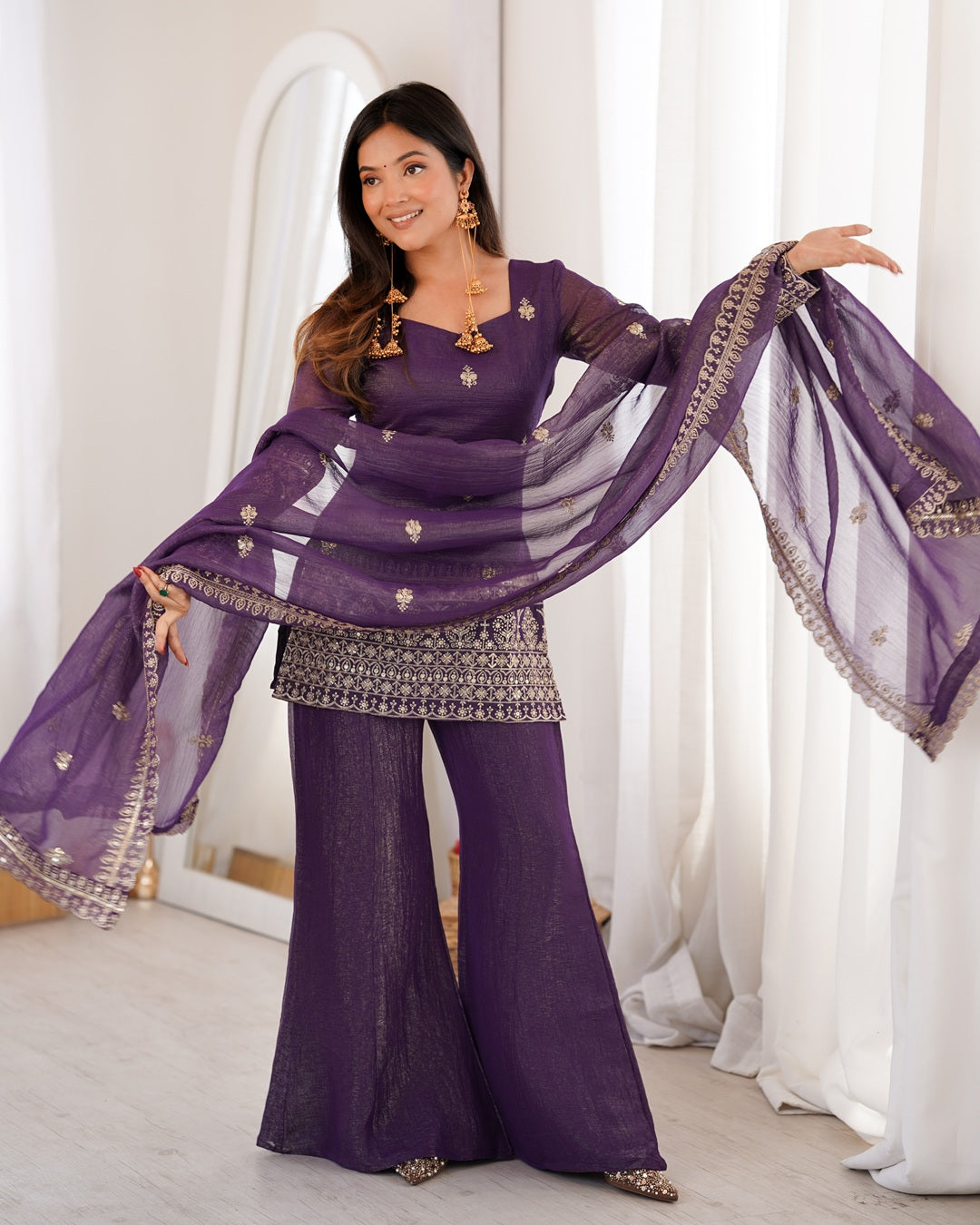 Purple Soft Crunchy Silk Sharara Suit – Elegant Festive & Wedding Wear