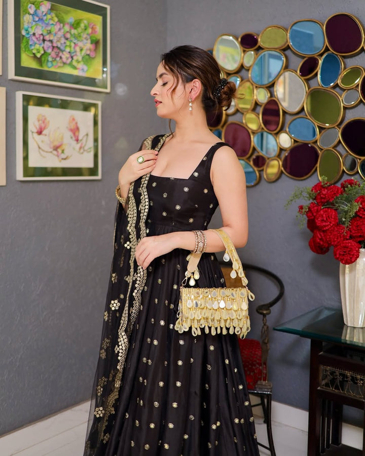 Premium Black Anarkali Suit Set with Dupatta [3-Piece Ensemble]