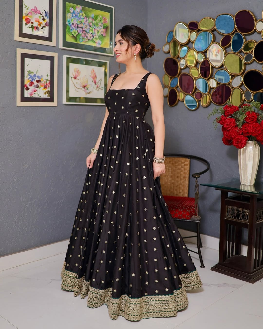 Premium Black Anarkali Suit Set with Dupatta [3-Piece Ensemble]