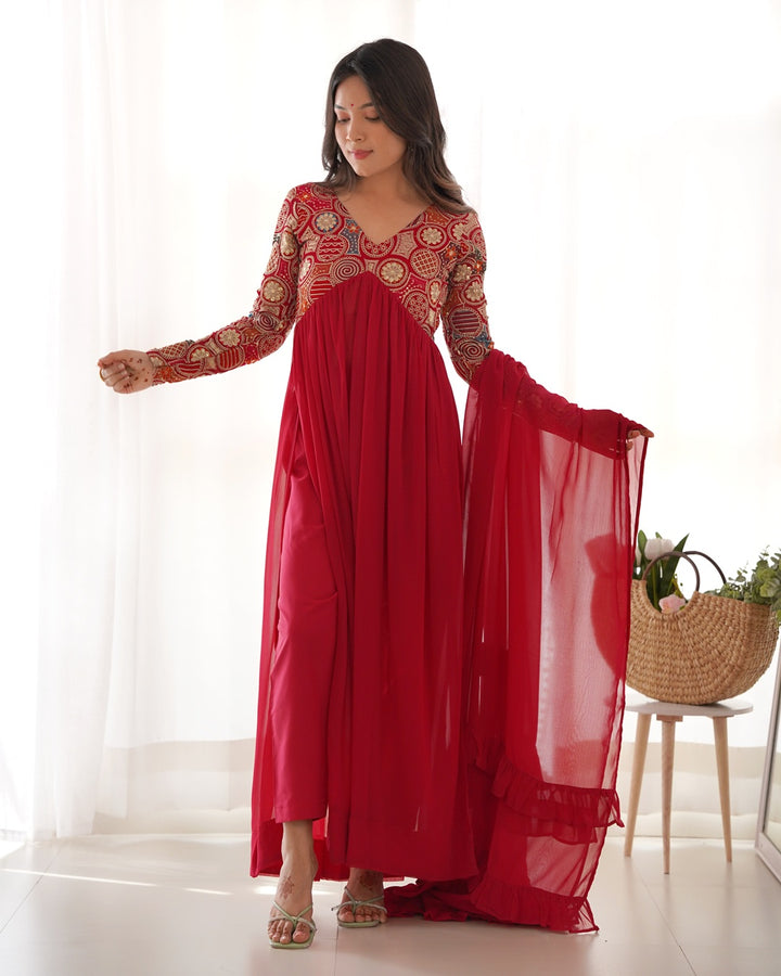 Maroon Color Georgette Alia Cut Three Piece Kurti Suit