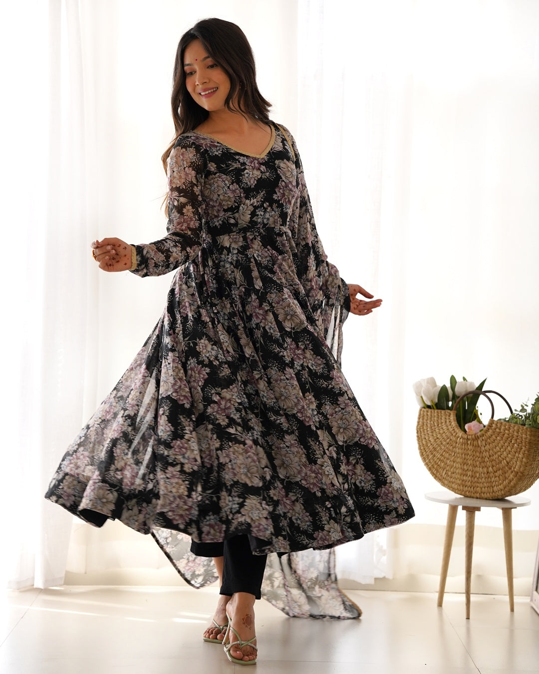 Black Color Georgette Three Piece Anarkali Suit