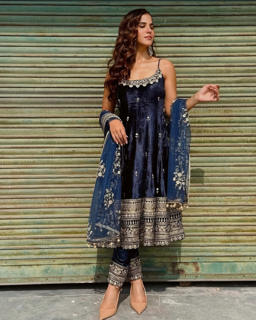 Royal Blue Anarkali Set in Vichitra Silk – Designer Edition