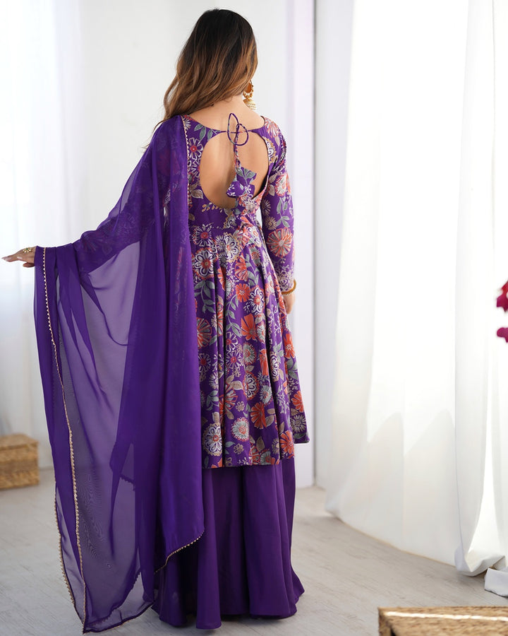Purple Color Roman Silk Discharge Printed Plazzo Suit