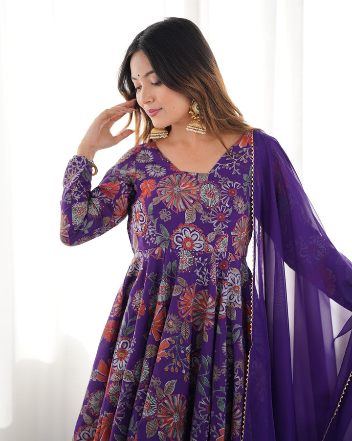 Purple Color Roman Silk Discharge Printed Plazzo Suit