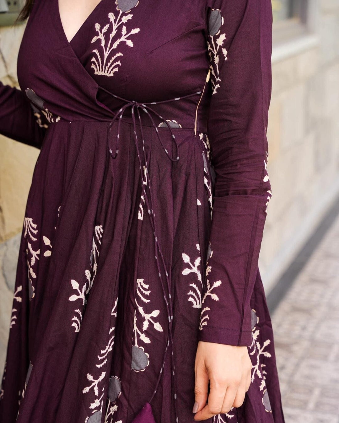 Wine Digital Print Maslin Suit with Blooming Dupatta