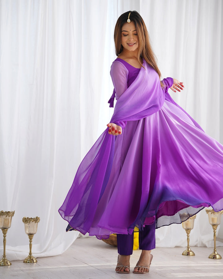 Purple Color Georgette Three Piece Anarkali Suit