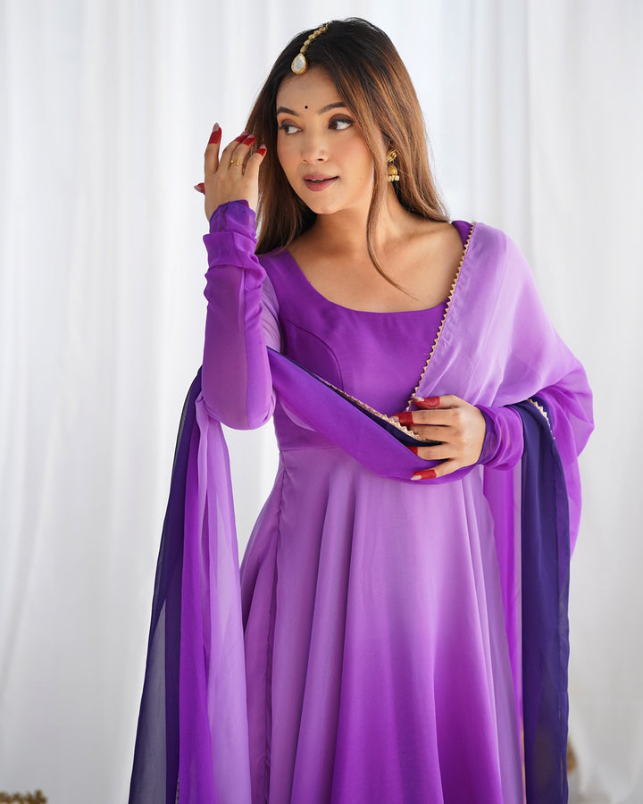 Purple Color Georgette Three Piece Anarkali Suit