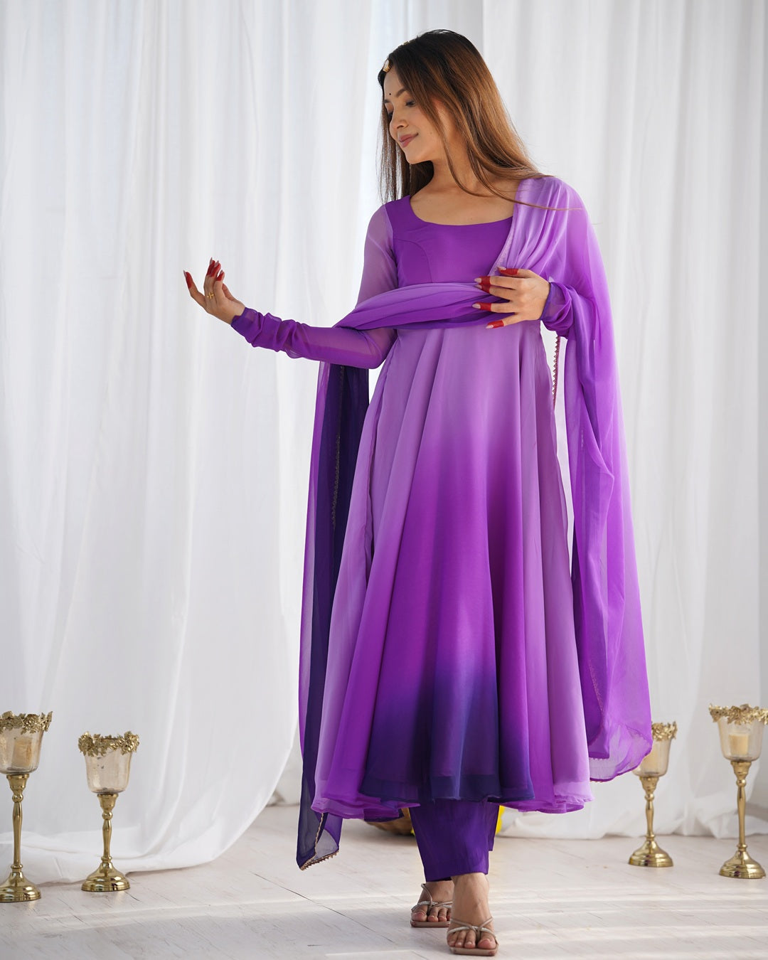 Purple Color Georgette Three Piece Anarkali Suit