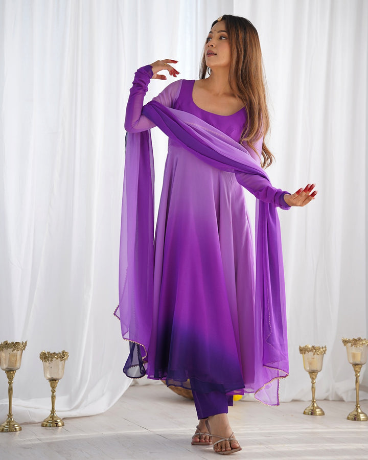 Purple Color Georgette Three Piece Anarkali Suit
