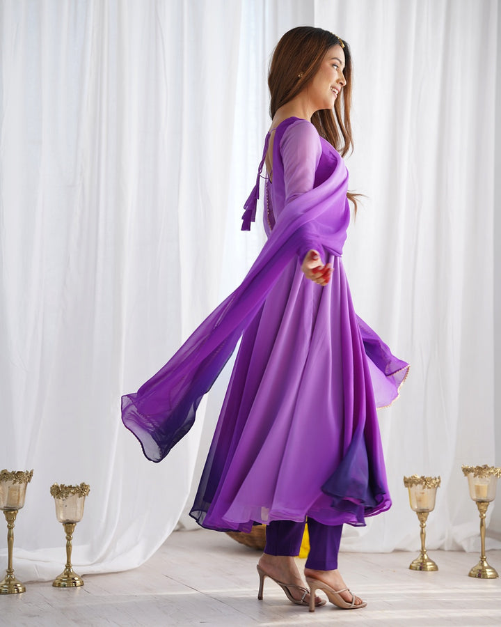 Purple Color Georgette Three Piece Anarkali Suit