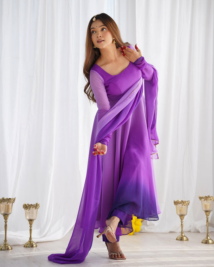 Purple Color Georgette Three Piece Anarkali Suit