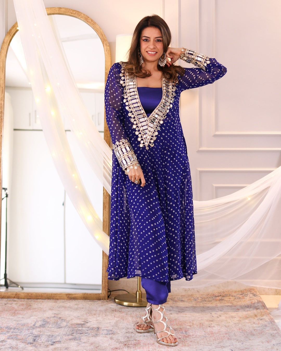 Blue Bandhani Mirror Bloom Co-Ord Set