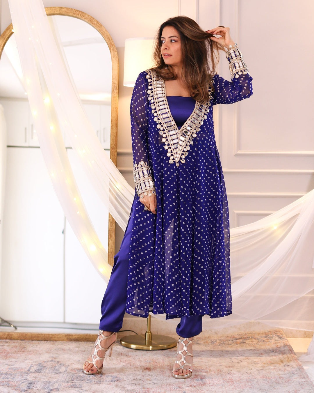 Blue Bandhani Mirror Bloom Co-Ord Set
