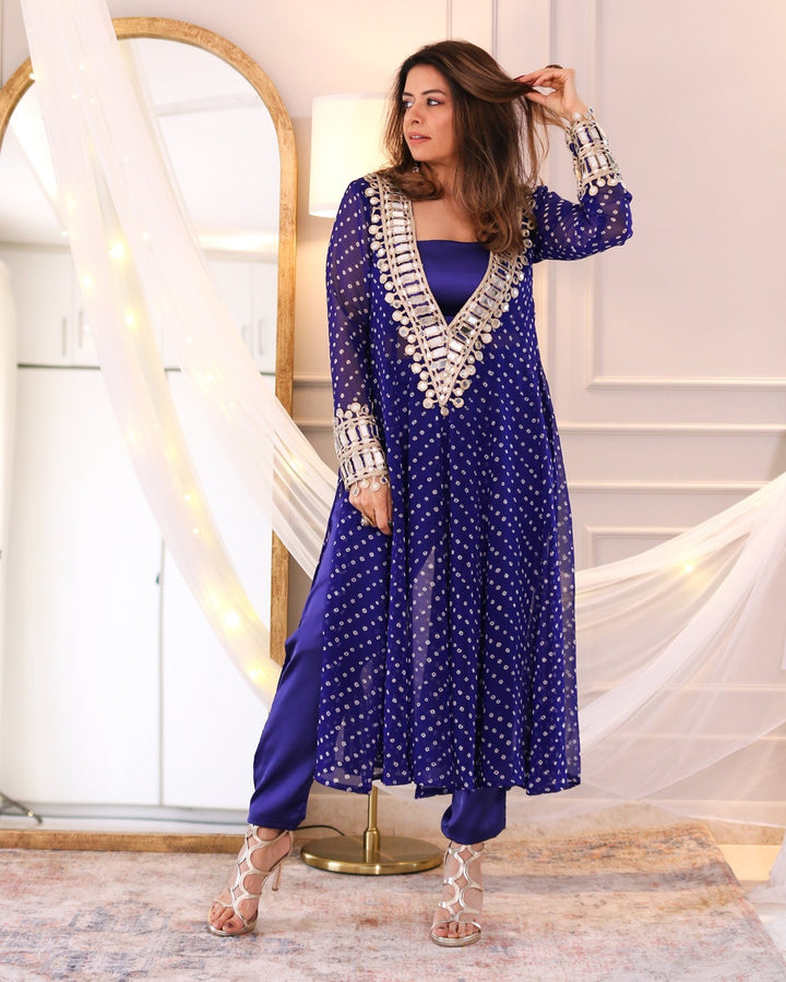 Blue Bandhani Mirror Bloom Co-Ord Set