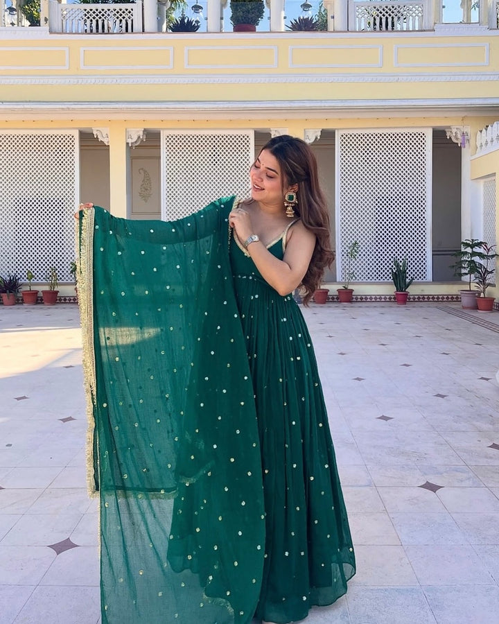 Green Faux Blooming Anarkali Set – Designer Festive Wear