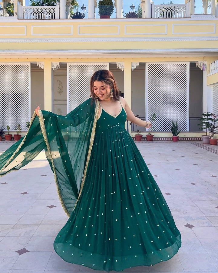 Green Faux Blooming Anarkali Set – Designer Festive Wear