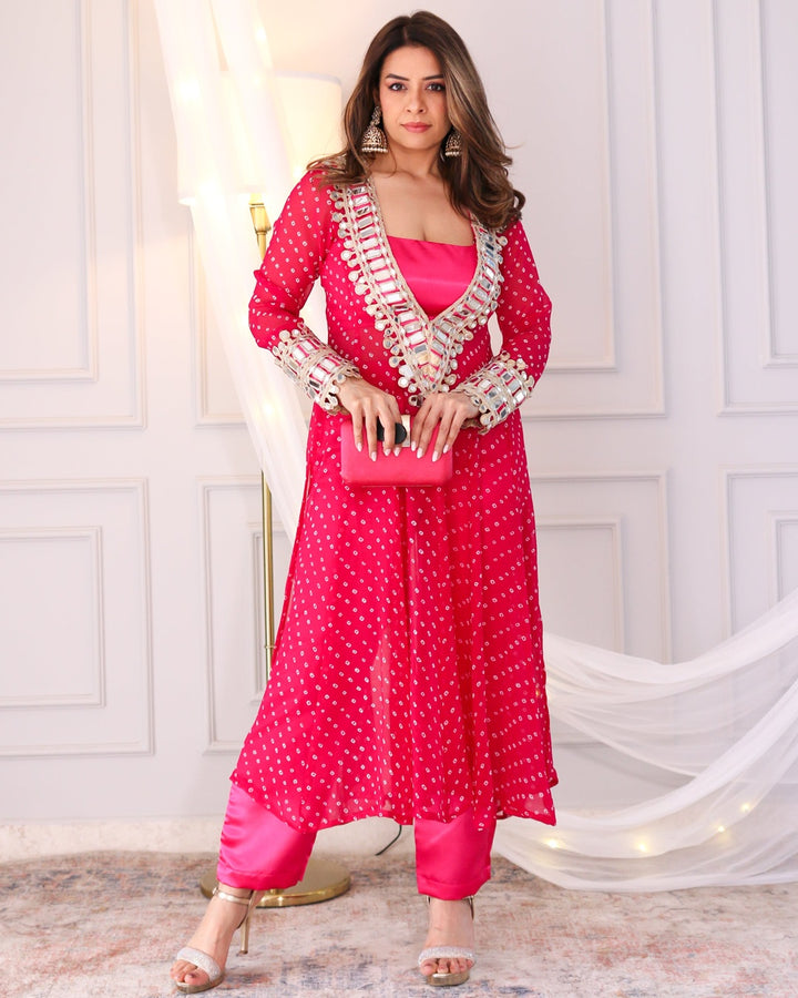 Pink Bandhani Mirror Bloom Co-Ord Set