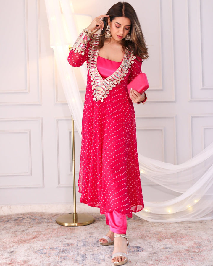 Pink Bandhani Mirror Bloom Co-Ord Set