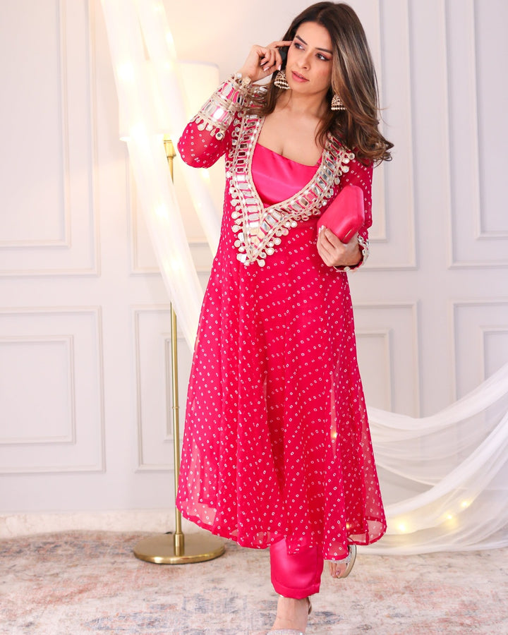 Pink Bandhani Mirror Bloom Co-Ord Set