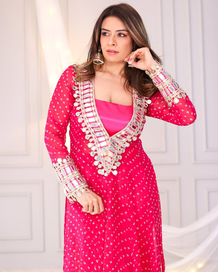 Pink Bandhani Mirror Bloom Co-Ord Set