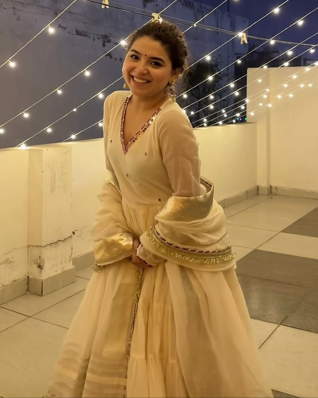 Ivory (Pearl White) Vichitra Silk Anarkali with Heavy 9mm Sequins & Thread Work
