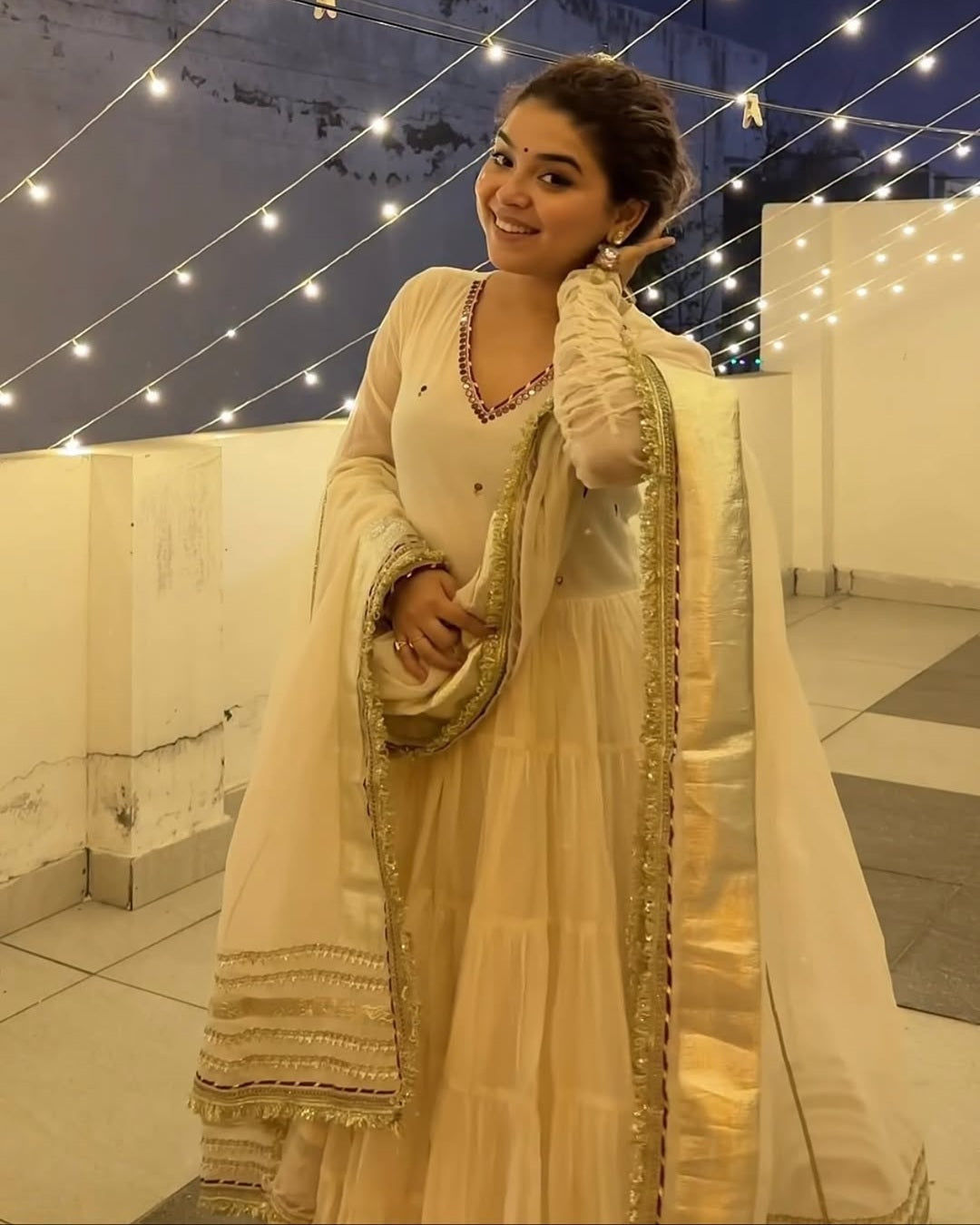 Ivory (Pearl White) Vichitra Silk Anarkali with Heavy 9mm Sequins & Thread Work