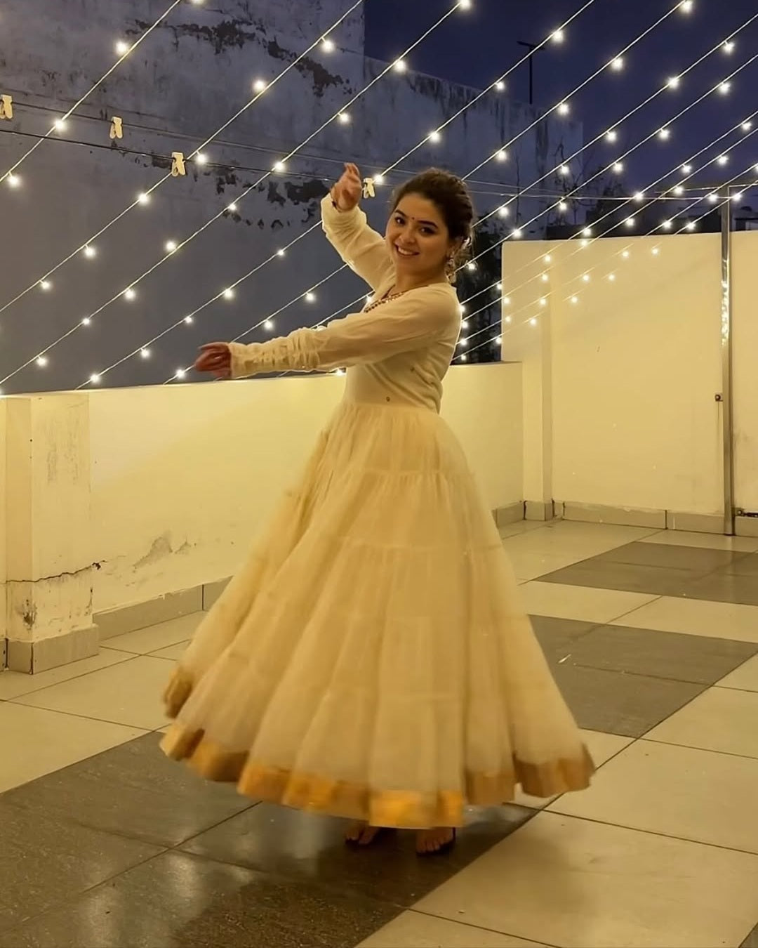 Ivory (Pearl White) Vichitra Silk Anarkali with Heavy 9mm Sequins & Thread Work