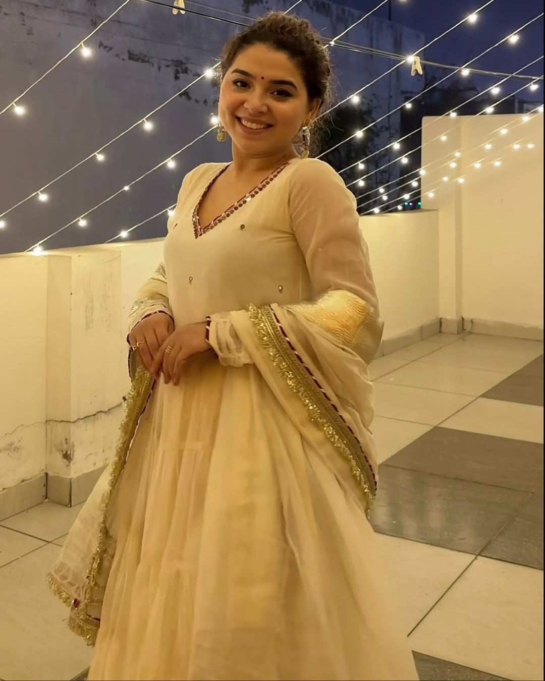 Ivory (Pearl White) Vichitra Silk Anarkali with Heavy 9mm Sequins & Thread Work