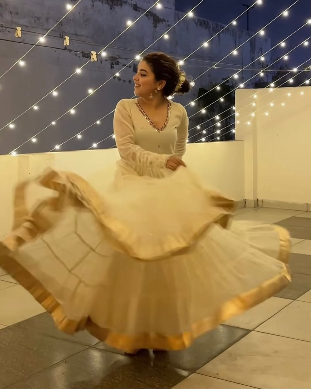 Ivory (Pearl White) Vichitra Silk Anarkali with Heavy 9mm Sequins & Thread Work